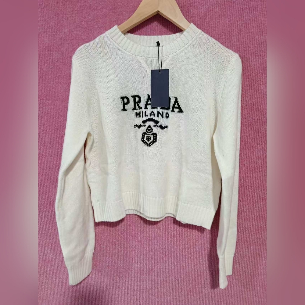 Prada Women's Cream White Wool Cropped Sweater